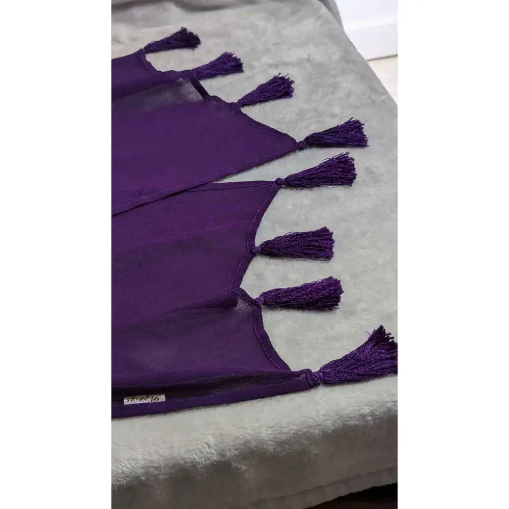 Vtg Pegasus Hand Dyed Silk Crepe Scarf Ombré Purple Tassels Fiber Art 68x11 EUC